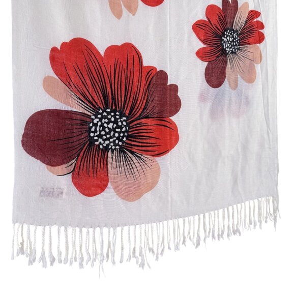 Pashmina Shawl/Scarf 100% Pashmina Wool White Floral Knit Tassle Size 76" x 26" - Picture 5 of 7